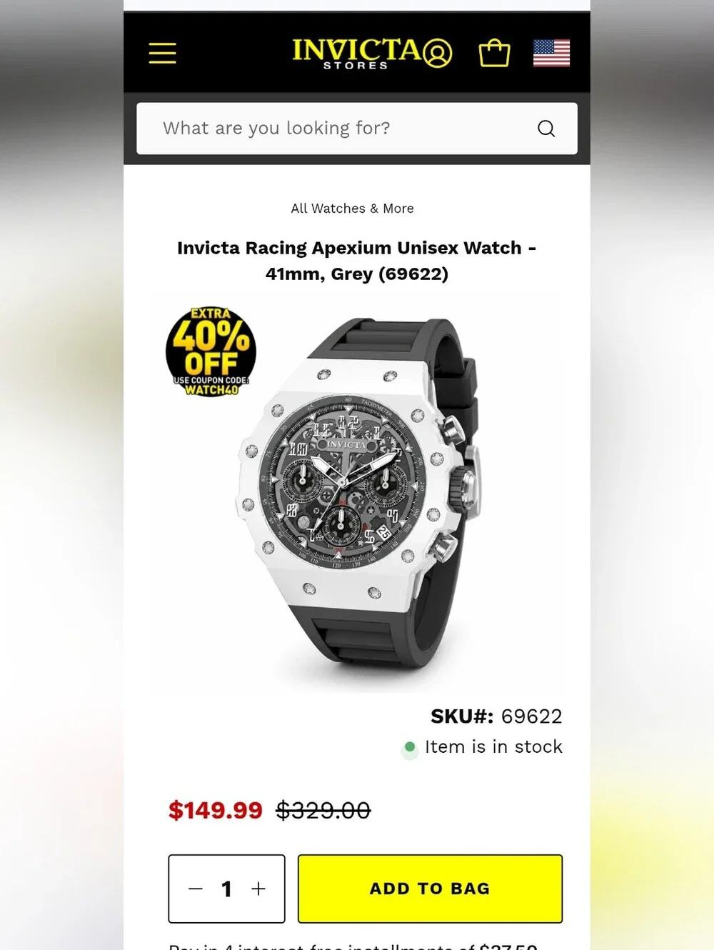 363.m Pair Of Invicta Racing Apexium Watches- 41mm, White (69626 69622)